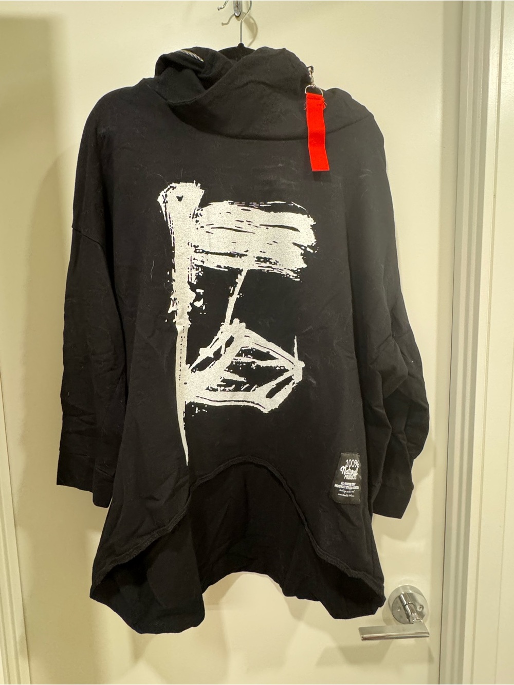 Black Cowl Sweater with Graphic Front